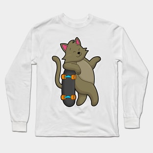 Cat as Skater with Skateboard Long Sleeve T-Shirt